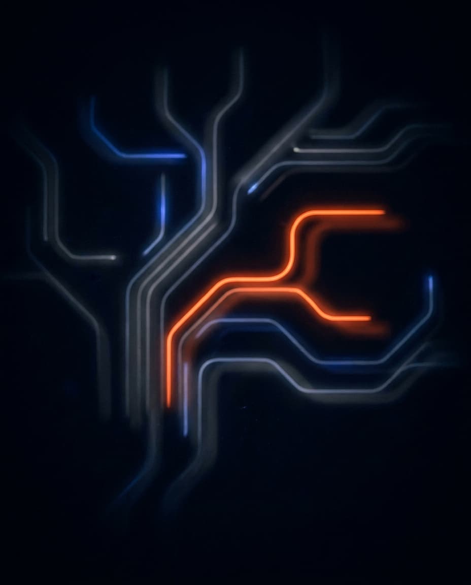 Atmospheric dark visual representing branching pathways